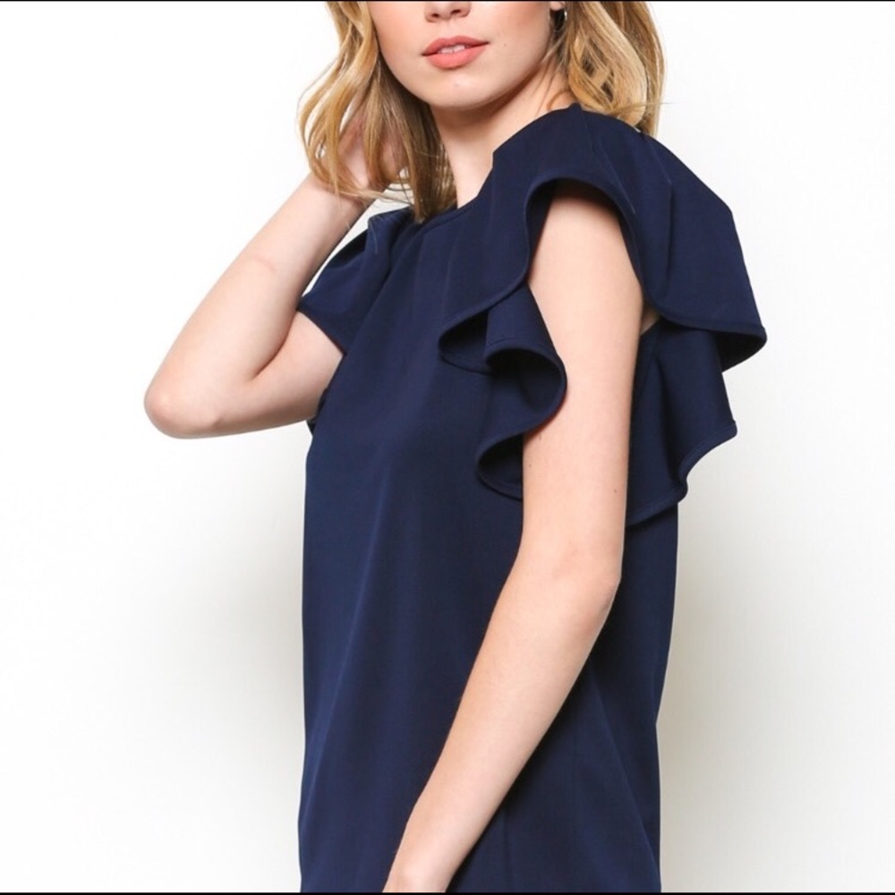 πΎHost Pickπ₯Puff Ruffled Top in Navy or Mustard - Picture 2 of 8